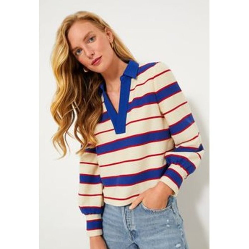 Striped Knit Polo Sweater Preppy Casual Work Pomander Place Bradley NWT XXL